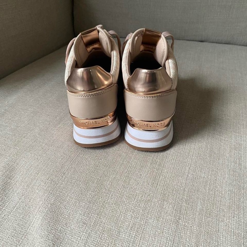 Michael Kors Women’s Blush Rose Gold Wedge Sneakers - Picture 4 of 5